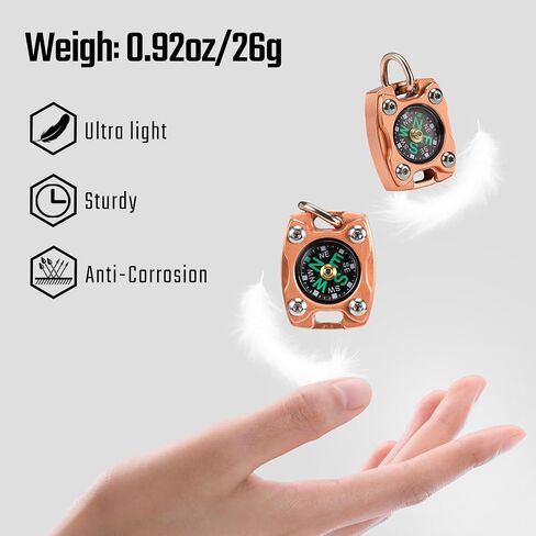 MecArmy Titanium/Brass Mini Compass, Pocket Compass Hiking Survival, Small IPX5 Waterproof Hiking Compass Keychain, Special Compass Necklace, Survival Hiking Gear for Women Men in Kuwait