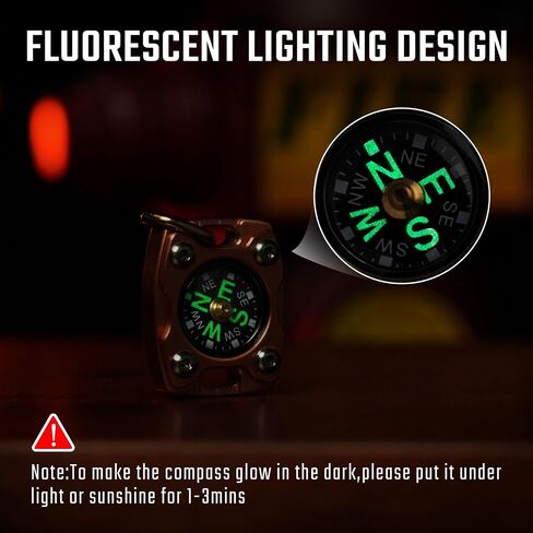 MecArmy Titanium/Brass Mini Compass, Pocket Compass Hiking Survival, Small IPX5 Waterproof Hiking Compass Keychain, Special Compass Necklace, Survival Hiking Gear for Women Men in Kuwait