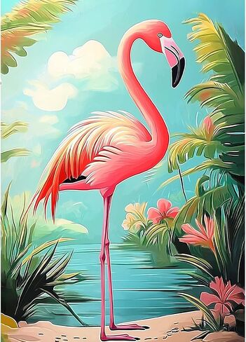 HEIBAGO Flamingo Diamond Art Kits for Adults, 5D Full Drill Round Bird Painting Gems with Beach Diamond Painting, Diamond Dots Perfect for Home Wall Decor 12x16inch in Saudi Arabia