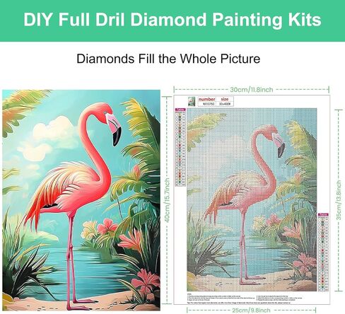 HEIBAGO Flamingo Diamond Art Kits for Adults, 5D Full Drill Round Bird Painting Gems with Beach Diamond Painting, Diamond Dots Perfect for Home Wall Decor 12x16inch in Saudi Arabia