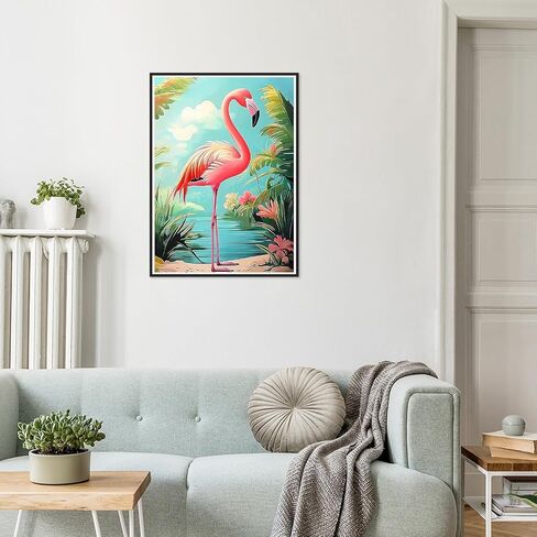 HEIBAGO Flamingo Diamond Art Kits for Adults, 5D Full Drill Round Bird Painting Gems with Beach Diamond Painting, Diamond Dots Perfect for Home Wall Decor 12x16inch in Saudi Arabia