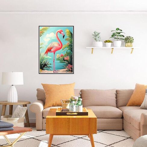 HEIBAGO Flamingo Diamond Art Kits for Adults, 5D Full Drill Round Bird Painting Gems with Beach Diamond Painting, Diamond Dots Perfect for Home Wall Decor 12x16inch in Saudi Arabia