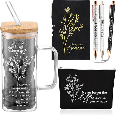 Abbylike 6 Pcs Employee Appreciation Gift for Women May You Be Proud 14oz Aesthetic Glass Tumbler with Handle Makeup Bag Journal Ballpoint Thank You Gift for Teacher Nurse Volunteer Secretary(Green) in Saudi Arabia