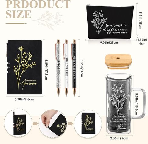 Abbylike 6 Pcs Employee Appreciation Gift for Women May You Be Proud 14oz Aesthetic Glass Tumbler with Handle Makeup Bag Journal Ballpoint Thank You Gift for Teacher Nurse Volunteer Secretary(Green) in Saudi Arabia