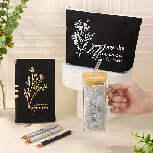 Abbylike 6 Pcs Employee Appreciation Gift for Women May You Be Proud 14oz Aesthetic Glass Tumbler with Handle Makeup Bag Journal Ballpoint Thank You Gift for Teacher Nurse Volunteer Secretary(Green) in Saudi Arabia
