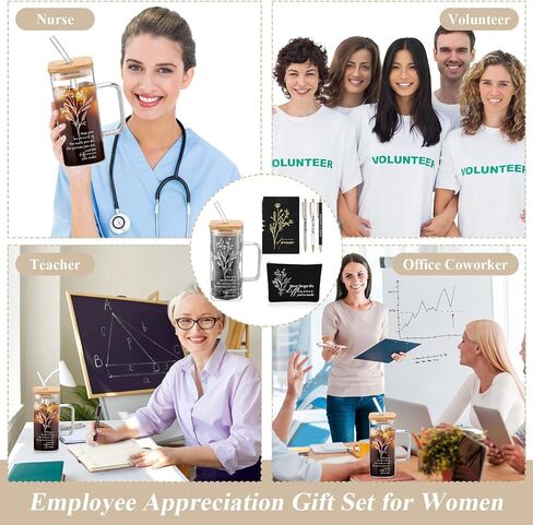 Abbylike 6 Pcs Employee Appreciation Gift for Women May You Be Proud 14oz Aesthetic Glass Tumbler with Handle Makeup Bag Journal Ballpoint Thank You Gift for Teacher Nurse Volunteer Secretary(Green) in Saudi Arabia
