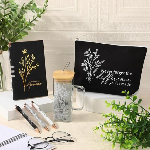 Abbylike 6 Pcs Employee Appreciation Gift for Women May You Be Proud 14oz Aesthetic Glass Tumbler with Handle Makeup Bag Journal Ballpoint Thank You Gift for Teacher Nurse Volunteer Secretary(Green) in Saudi Arabia