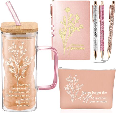 Abbylike 6 Pcs Employee Appreciation Gift for Women May You Be Proud 14oz Aesthetic Glass Tumbler with Handle Makeup Bag Journal Ballpoint Thank You Gift for Teacher Nurse Volunteer Secretary(Green) in Kuwait