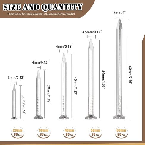 300Pcs Steel Nails Assortment Kit, 20MM 30MM 40MM 50MM 60MM White Galvanized Hardware Nails Cement Nails for Hanging Pictures, Wall Nails, Wood Nails, Finishing Nails, Household and DIY in Kuwait