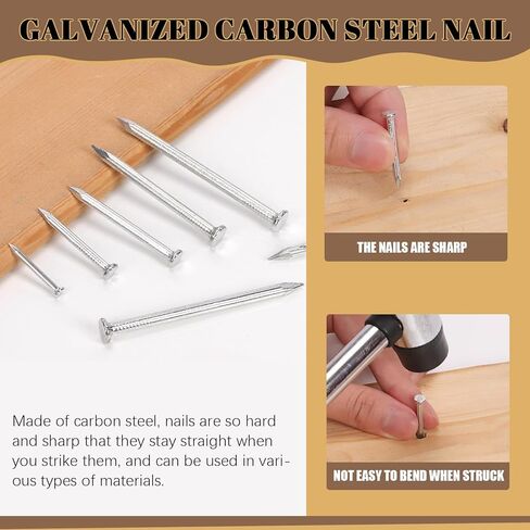 300Pcs Steel Nails Assortment Kit, 20MM 30MM 40MM 50MM 60MM White Galvanized Hardware Nails Cement Nails for Hanging Pictures, Wall Nails, Wood Nails, Finishing Nails, Household and DIY in Kuwait