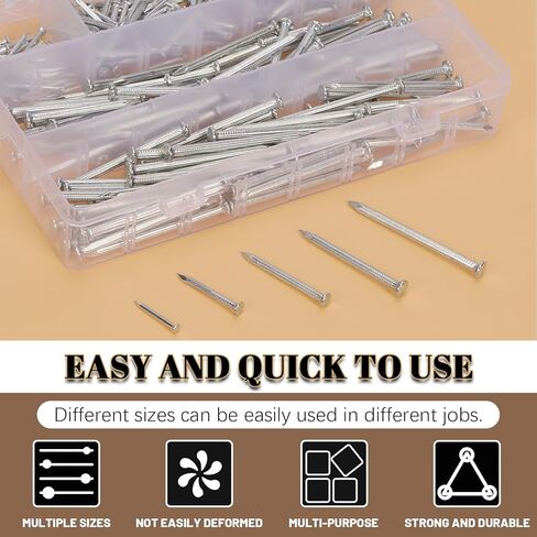300Pcs Steel Nails Assortment Kit, 20MM 30MM 40MM 50MM 60MM White Galvanized Hardware Nails Cement Nails for Hanging Pictures, Wall Nails, Wood Nails, Finishing Nails, Household and DIY in Kuwait