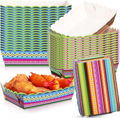 50 Pcs Mexican Paper Food Trays Fiesta Snack Trays Disposable Taco Food Boat Nacho Hot Dog Popcorn Serving Holder for Mexican Birthday Party Supplies Decorations(Flower) in Saudi Arabia