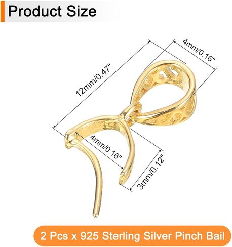 uxcell 2Pcs 925 Sterling Silver Pinch Bail, 12mm Pendant Clasp Pendant Bail Connector Pinch Clip Bail Clasp for Jewelry Making Supplies Bracelet Necklace DIY Craft, Gold in Saudi Arabia