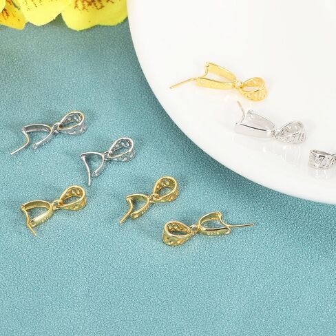 uxcell 2Pcs 925 Sterling Silver Pinch Bail, 12mm Pendant Clasp Pendant Bail Connector Pinch Clip Bail Clasp for Jewelry Making Supplies Bracelet Necklace DIY Craft, Gold in Saudi Arabia