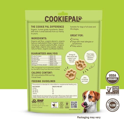 COOKIE PAL Organic Soft Dog Treats (Peanut Butter & Apple), Low Calorie Peanut Butter Puppy Biscuits, Human Grade Biscuits, Non-GMO, Perfect for Training Dog Treats, 8.8 oz (Pk of 3) in Saudi Arabia