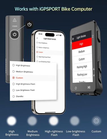 iGPSPORT VS1200 ضوء الدراجة الذكي، بلوتوث 1200 لومن فائق السطوع 5000 مللي أمبير في الساعة قابل لإعادة الشحن للدراجة ليلاً لركوب الدراجات على الطرق الجبلية in Kuwait