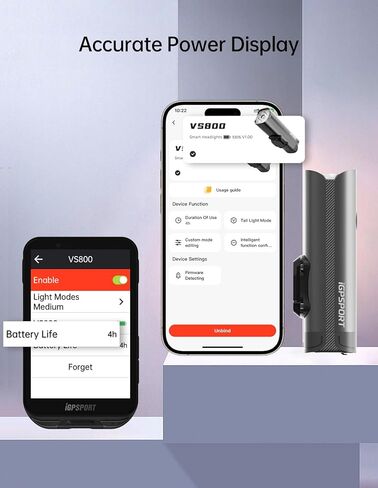 iGPSPORT VS1200 ضوء الدراجة الذكي، بلوتوث 1200 لومن فائق السطوع 5000 مللي أمبير في الساعة قابل لإعادة الشحن للدراجة ليلاً لركوب الدراجات على الطرق الجبلية in Kuwait