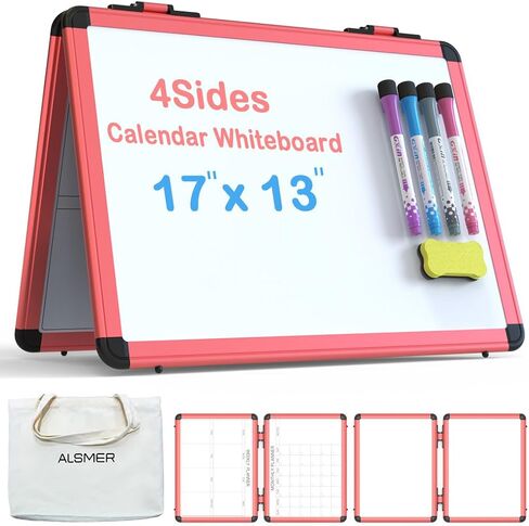4 Sided Foldable Whiteboards Calendar, 17"x13" Desktop Whiteboard, Integrating with Monthly and Weekly Planner, Multi-Functional Whiteboard Suitable for Home, School and Office. in Saudi Arabia