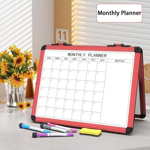 4 Sided Foldable Whiteboards Calendar, 17"x13" Desktop Whiteboard, Integrating with Monthly and Weekly Planner, Multi-Functional Whiteboard Suitable for Home, School and Office. in Saudi Arabia
