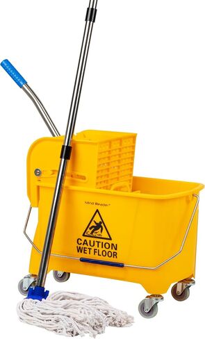 Mind Reader Mop Bucket with Wringer, 22 Qt (5.5 Gallon), Floor Cleaning, Handle, Wheels, 16.25"L x 10.75"W x 24.5"H, Yellow in Saudi Arabia