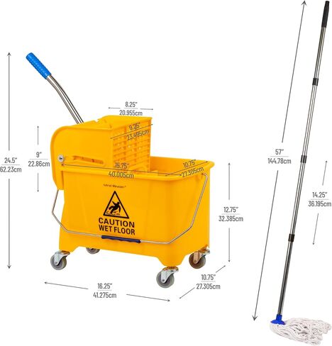Mind Reader Mop Bucket with Wringer, 22 Qt (5.5 Gallon), Floor Cleaning, Handle, Wheels, 16.25"L x 10.75"W x 24.5"H, Yellow in Saudi Arabia