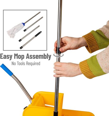 Mind Reader Mop Bucket with Wringer, 22 Qt (5.5 Gallon), Floor Cleaning, Handle, Wheels, 16.25"L x 10.75"W x 24.5"H, Yellow in Saudi Arabia