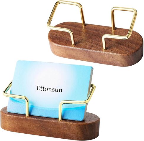 Ettonsun 2 Pieces Business Card Holder Desk, Wooden Business Card Organizer Case Business Card Holder Display Stand, Metal Business Card Stand Storage for Desk Men Women Office Desktop Tabletop in Saudi Arabia