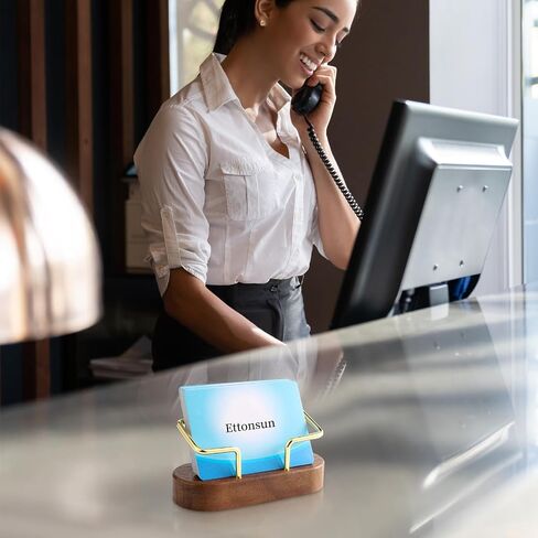 Ettonsun 2 Pieces Business Card Holder Desk, Wooden Business Card Organizer Case Business Card Holder Display Stand, Metal Business Card Stand Storage for Desk Men Women Office Desktop Tabletop in Saudi Arabia