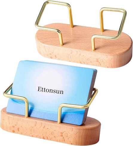 Ettonsun 2 Pieces Business Card Holder Desk, Wooden Business Card Organizer Case Business Card Holder Display Stand, Metal Business Card Stand Storage for Desk Men Women Office Desktop Tabletop in Kuwait