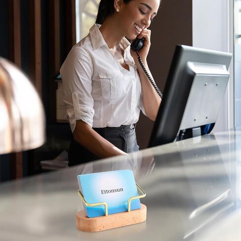 Ettonsun 2 Pieces Business Card Holder Desk, Wooden Business Card Organizer Case Business Card Holder Display Stand, Metal Business Card Stand Storage for Desk Men Women Office Desktop Tabletop in Kuwait