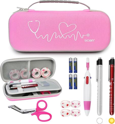 Scian 13 pcs Stethoscope Case Kit, Supplies Included, Portable Stethoscope Case with Medical Scissors, Penlights, Nurse Accessories for Doctors Medical Students Nurses Gifts - Black in Kuwait