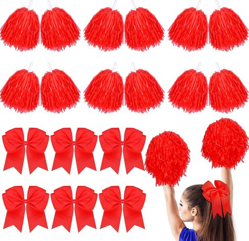 18 Pcs Cheerleading Pom Poms Large Cheer Hair Bows Cheerleader Pompoms with Plastic Handles Cheer Accessory for Girls Party Dance Team Spirit Sports in Saudi Arabia