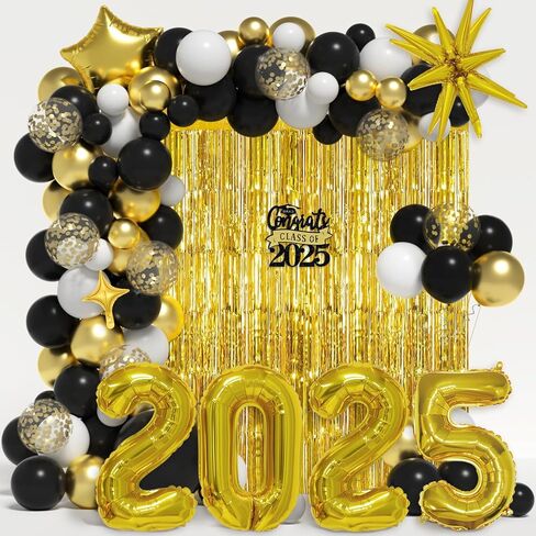 تخرج البالون جارلاند أكيز طقم لزخارف التخرج من 2025 - بالونات الذهب الزرقاء والبالونات البيضاء بأحجام مختلفة 5 12 18 بوصة تخرج البالونات لتوفيات الحفلات الدراسية in Kuwait