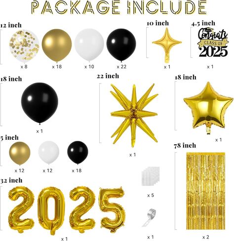 تخرج البالون جارلاند أكيز طقم لزخارف التخرج من 2025 - بالونات الذهب الزرقاء والبالونات البيضاء بأحجام مختلفة 5 12 18 بوصة تخرج البالونات لتوفيات الحفلات الدراسية in Kuwait