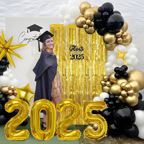 تخرج البالون جارلاند أكيز طقم لزخارف التخرج من 2025 - بالونات الذهب الزرقاء والبالونات البيضاء بأحجام مختلفة 5 12 18 بوصة تخرج البالونات لتوفيات الحفلات الدراسية in Kuwait
