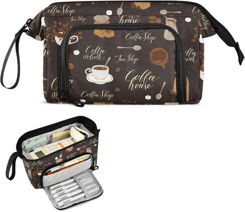 Tea Coffee Pencil Case Pouch Big Capacity Pencil Bag Box Organizer Pen Case Pencil Pouch Aesthetic with Handle for Girls Boys Adults Women School Office in Kuwait