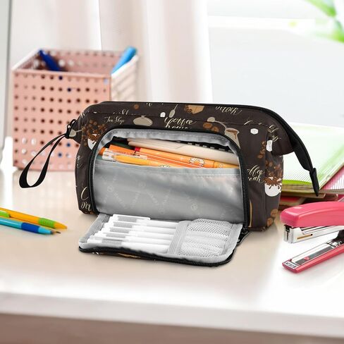 Tea Coffee Pencil Case Pouch Big Capacity Pencil Bag Box Organizer Pen Case Pencil Pouch Aesthetic with Handle for Girls Boys Adults Women School Office in Kuwait
