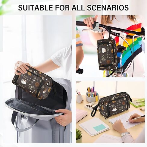 Tea Coffee Pencil Case Pouch Big Capacity Pencil Bag Box Organizer Pen Case Pencil Pouch Aesthetic with Handle for Girls Boys Adults Women School Office in Kuwait