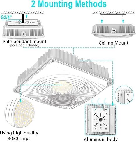 LED Canopy Light Fixture 45W 1 Pack,HID/HPS Replacement, 9.5" x 9.5", LED Shop Light, 5700K, AC100-277V, IP65 Waterproof,Canopy Light Outdoor for Gas Station,Warehouse Light (45W-1Pack) in Saudi Arabia