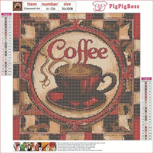 pigpigboss Coffee Diamond Painting by Numbers for Adult, 5D Diamond Art Painting, Coffee Letter Diamond Dots Kit for Beginner Kitchen Wall Decor (12 X 12 inches) in Saudi Arabia
