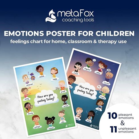 METAFOX - مخطط مشاعر للأطفال ، ملصقات تعليمية لمخطط العاطفة للأطفال ، ملصقات العواطف للفصول الدراسية والمكتب والعلاج والتدريب ، ملصقات A3 ، مجموعة من 2 in Kuwait