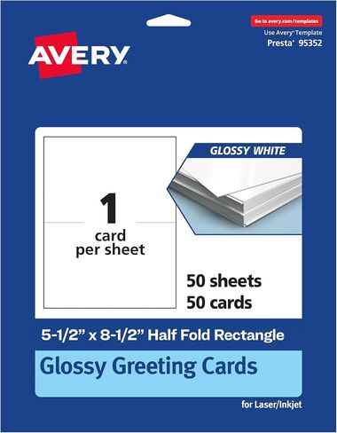 Avery Printable Rectangle Half Fold Greeting Cards, 5.5" x 8.5", Glossy White Cardstock, Laser/Inkjet, 50 Total, Great for Thank You Cards, Event Invitations, and More in Saudi Arabia