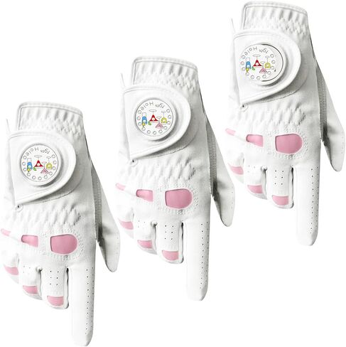 Women's Leather Golf Glove Extra Grip Value 3 Pack with 3 Ball Marker, Left Right Hand Soft Comfortable for Women and Girls, Fit Sizes Small Medium Large XL in Saudi Arabia