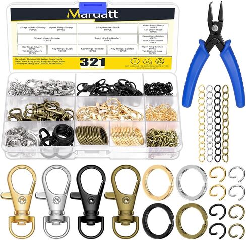 Mardatt 321Pcs 4 Colors Keychain Making Kit, Lobster Claw Clasp Lanyard Snap Hooks and Keychain Rings, Jump Rings, Chain Extenders, Split Ring Pliers for Key Chain Jewelry Making DIY Crafts in Kuwait