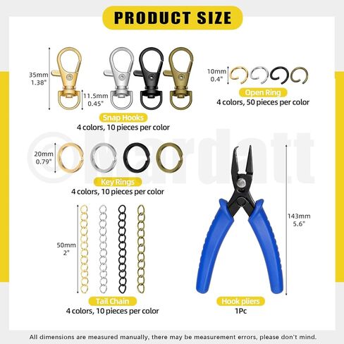 Mardatt 321Pcs 4 Colors Keychain Making Kit, Lobster Claw Clasp Lanyard Snap Hooks and Keychain Rings, Jump Rings, Chain Extenders, Split Ring Pliers for Key Chain Jewelry Making DIY Crafts in Kuwait