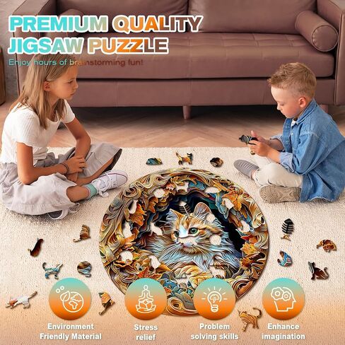 Wooden Puzzles for Adults, Unique Animal Shaped Cat Adult Puzzle, 3D Vision Wooden Jigsaw Puzzles Adult, Challenging Creative Gifts Family Games 8.5 * 8.5in 100pcs in Kuwait