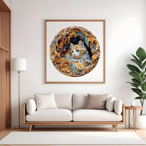 Wooden Puzzles for Adults, Unique Animal Shaped Cat Adult Puzzle, 3D Vision Wooden Jigsaw Puzzles Adult, Challenging Creative Gifts Family Games 8.5 * 8.5in 100pcs in Kuwait