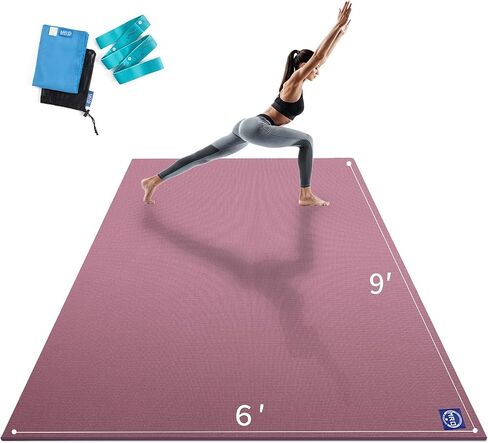 MRO Extra Large Yoga Mat, 12'x6'/9'x6'/7'x5'/6'x4' (9MM) Extra Wide and Thick Exercise Mats for Home Gym Workout, Non-Slip, Soft for Women and Men Fitness, Ideal for Barefoot Yoga, Pilates, stretching in Kuwait