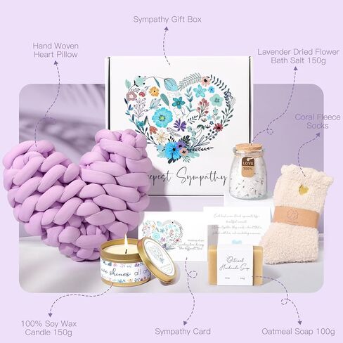 Sympathy Gift Baskets - Condolences Gift Basket for Loss of Loved One/Mom/Dad/Husband - Bereavement Grief Gifts - Sorry for Your Loss Grieving Care Package Gift Box for Women Men Friend (Blue Pillow) in Kuwait