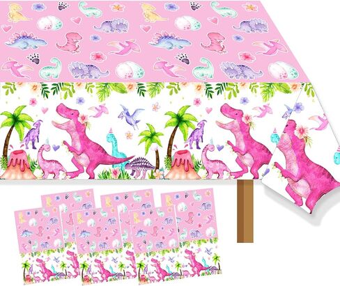 Watercolor Dinosaur Party Table Cloth Pink Dinosaur Birthday Tablecover Tablecloth T-Rex Dinosaur Party Supplies Decorations for Baby Girls 1st 2nd 3rd 10th Dino Bday Decor (3ps) in Saudi Arabia